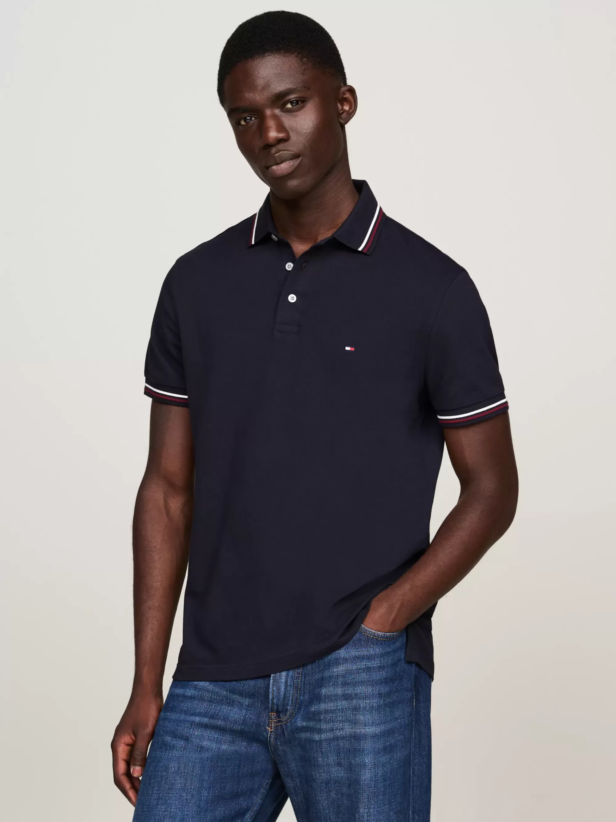 Polo's*Tommy Hilfiger Slim Fit Poloshirt Met Signature-streep DESERT SKY