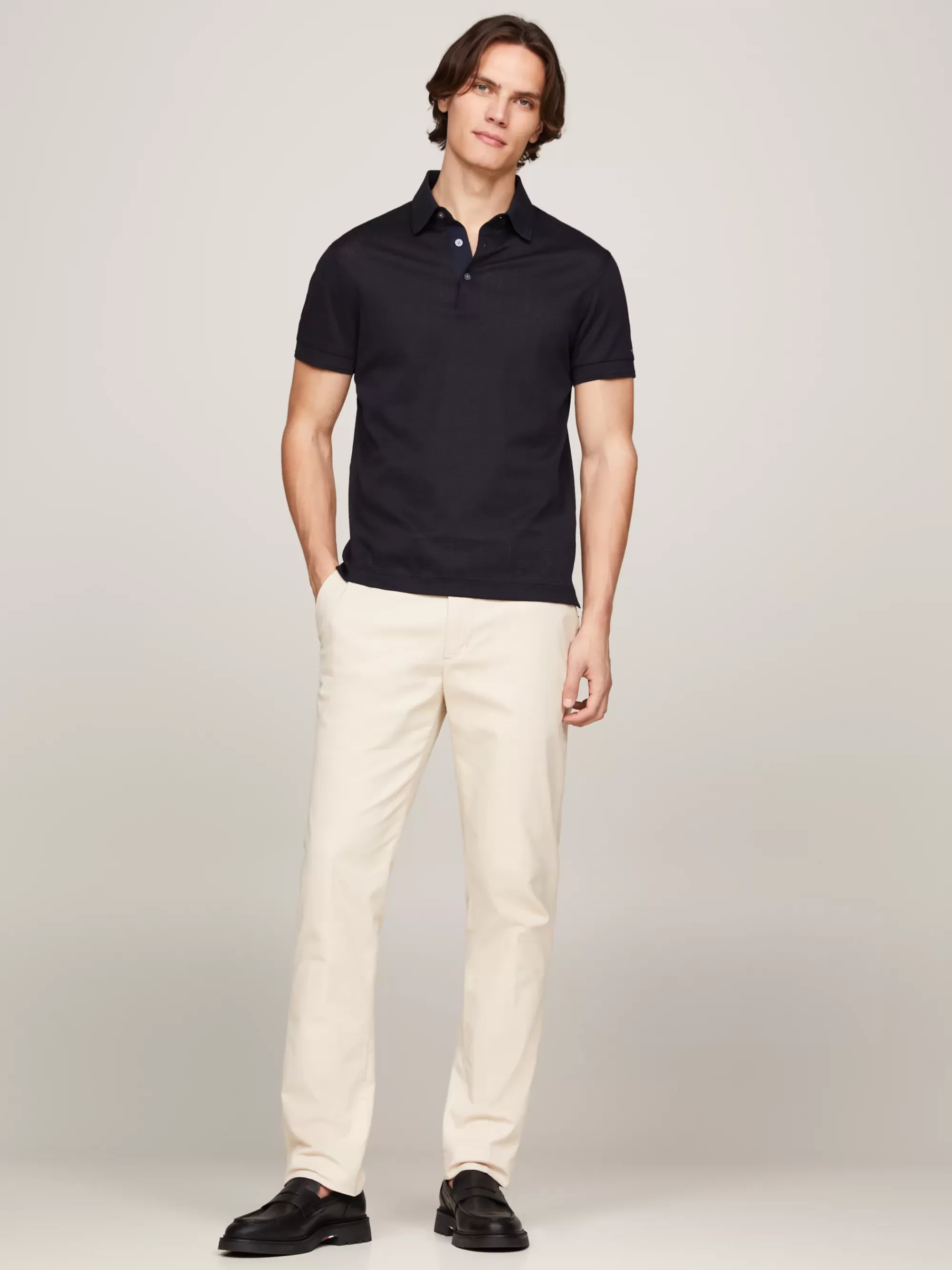 Polo's*Tommy Hilfiger Smart-casual Slim Fit Polo Met Wafelstructuur DESERT SKY