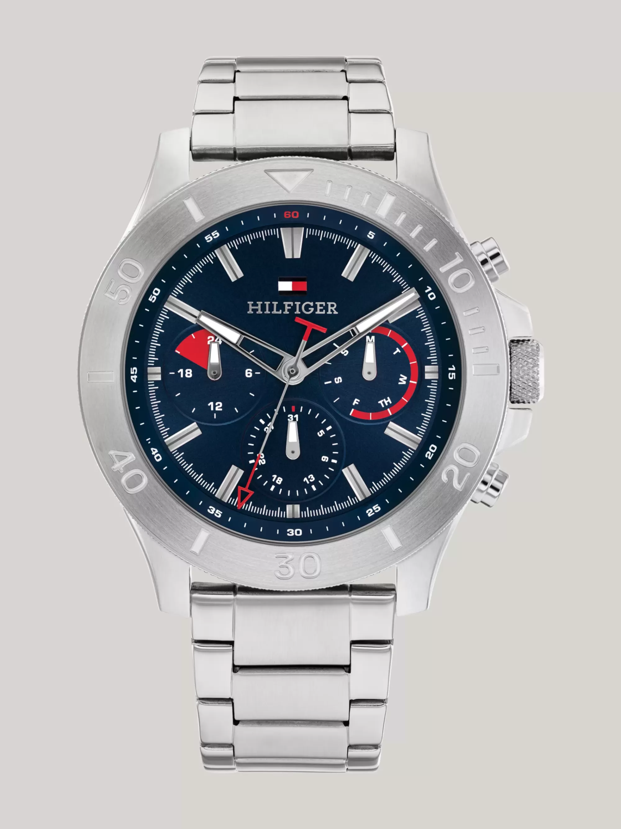 Horloges*Tommy Hilfiger Stalen Sporthorloge Met Marineblauwe Wijzerplaat SILVER