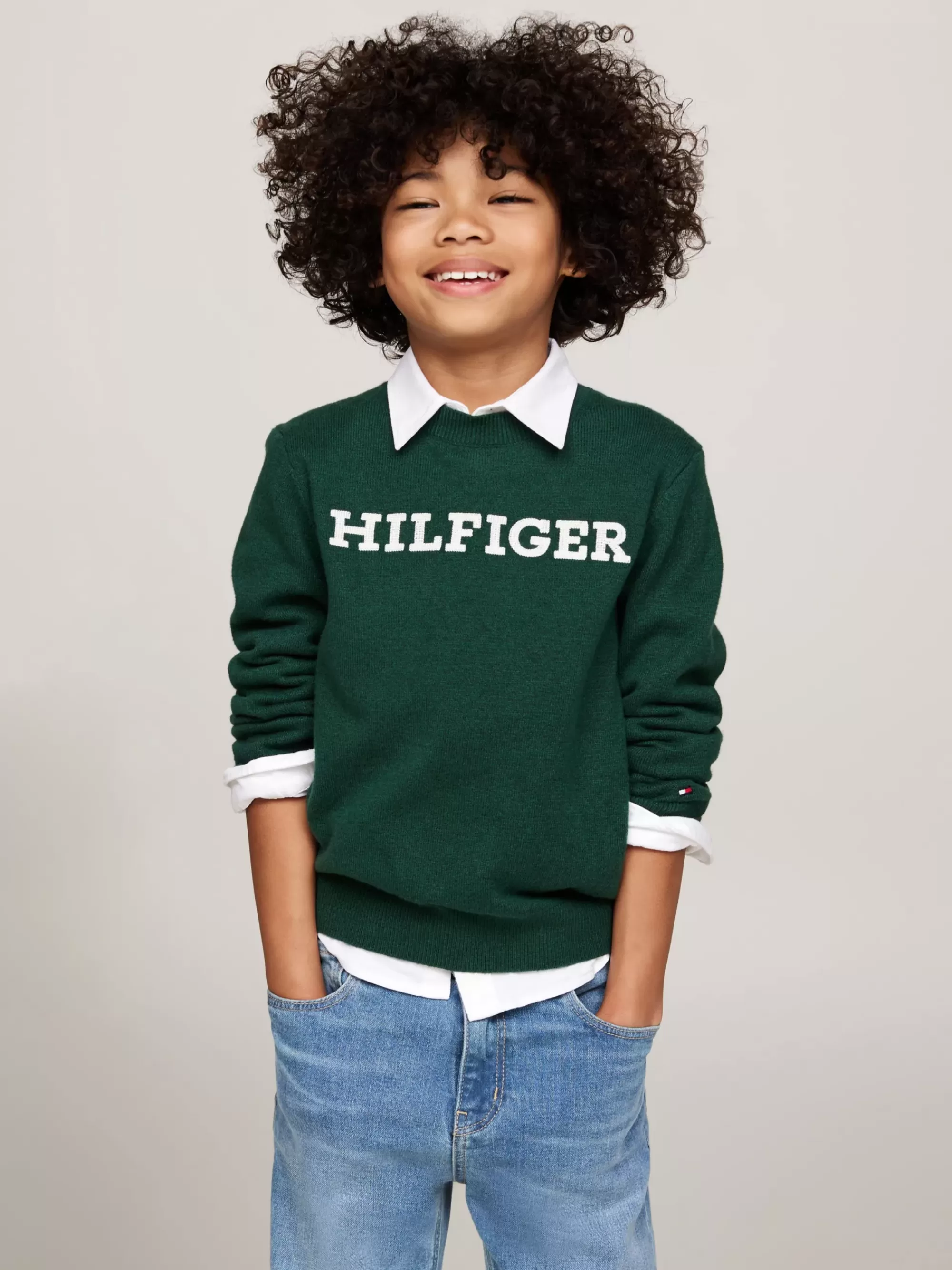Truien & Vesten*Tommy Hilfiger Trui Met Ronde Hals En Hilfiger Monotype-logo ORNAMENTAL GREEN