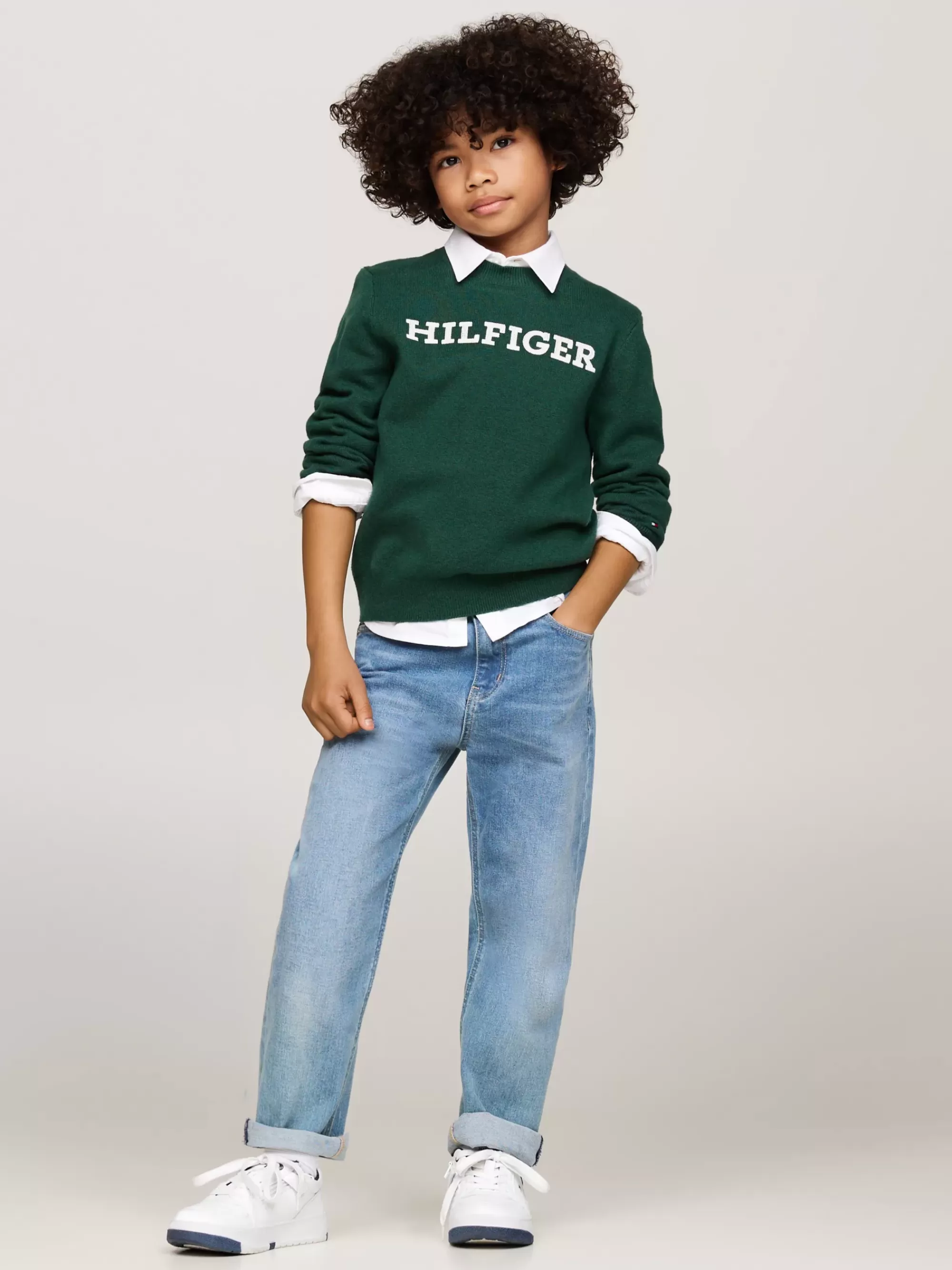 Truien & Vesten*Tommy Hilfiger Trui Met Ronde Hals En Hilfiger Monotype-logo ORNAMENTAL GREEN