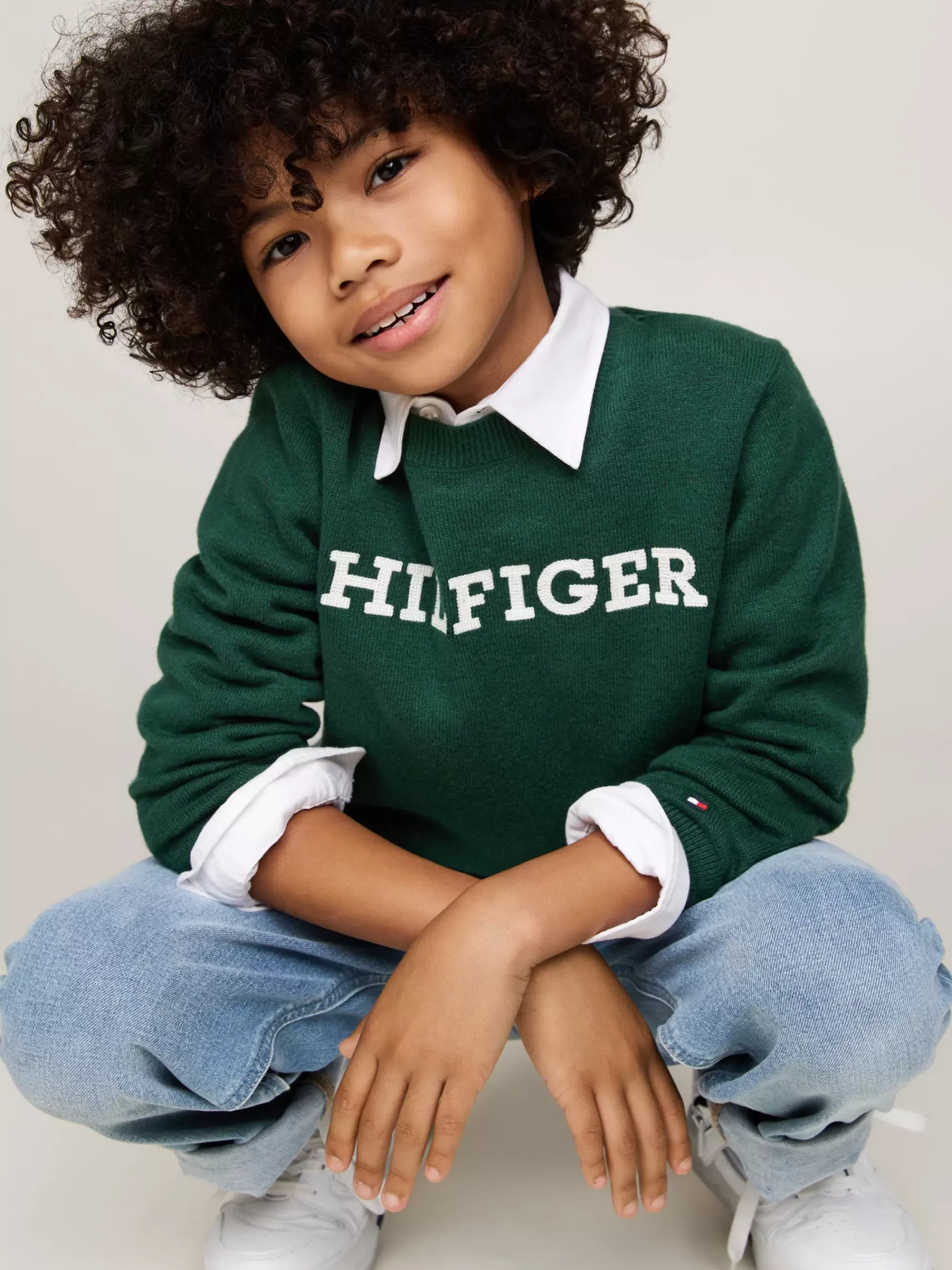Truien & Vesten*Tommy Hilfiger Trui Met Ronde Hals En Hilfiger Monotype-logo ORNAMENTAL GREEN